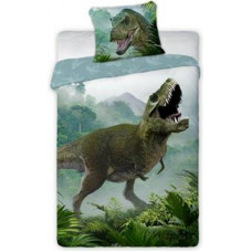 Kokvilnas gultas veļa 140x200 Dinosaur t rex 002 zaļa spilvendrāna 70x90