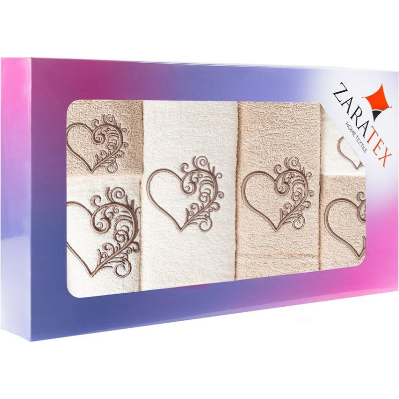 Dvieļu komplekts kastītē 6gb Love ecru beige 2gab. 30x50 50x90 70x140 400g/m2