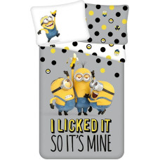 Kokvilnas gultas veļa 140x200 Minions pelēka spilvendrāna 70x90