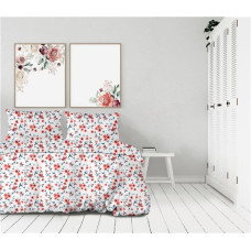 Satīna gultasveļa 160x200 Balta akvareļa oranži ziedi Frotex 1