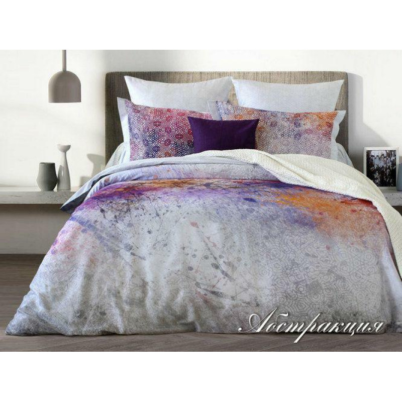 Satīna gultas veļa 150x210 Ornamenti purpursarkani ceriņi Lusso D39 spilvendrānas 2x50/60 2x50/70 pieguļošs palags 150x210