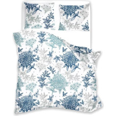 Kokvilnas gultasveļa 220x200 balti zili piparmētru ziedi 015 Fashion 23