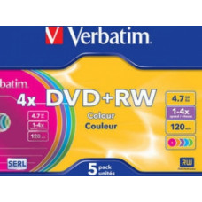 Verbatim Matricas DVD+RW 4.7GB 4x Colour Papildus Aizsardzība | 5gb. Slim iepakojums