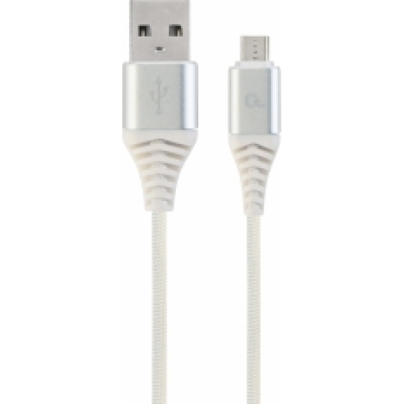 Gembird USB Male - Micro USB Male Premium cotton braided 2m Silver|White