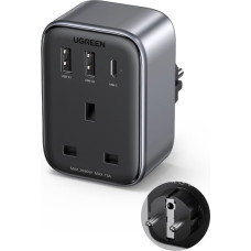 Wall charger 30W (2xUSB|USB C|AC) | UK - EU adapter 13A Ugreen CD314 - black