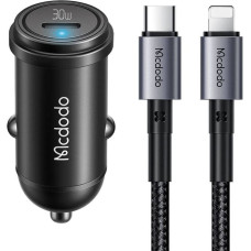 Mcdodo CC-7492 car charger, USB-C, 30W + USB-C to Lightning cable (black)