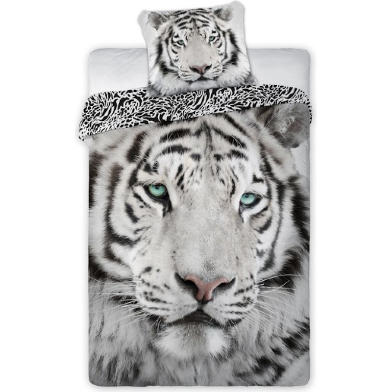Kokvilnas gultas veļa 140x200 Wild Tiger Sibīrijas tīģeris balts melns leopards 5673