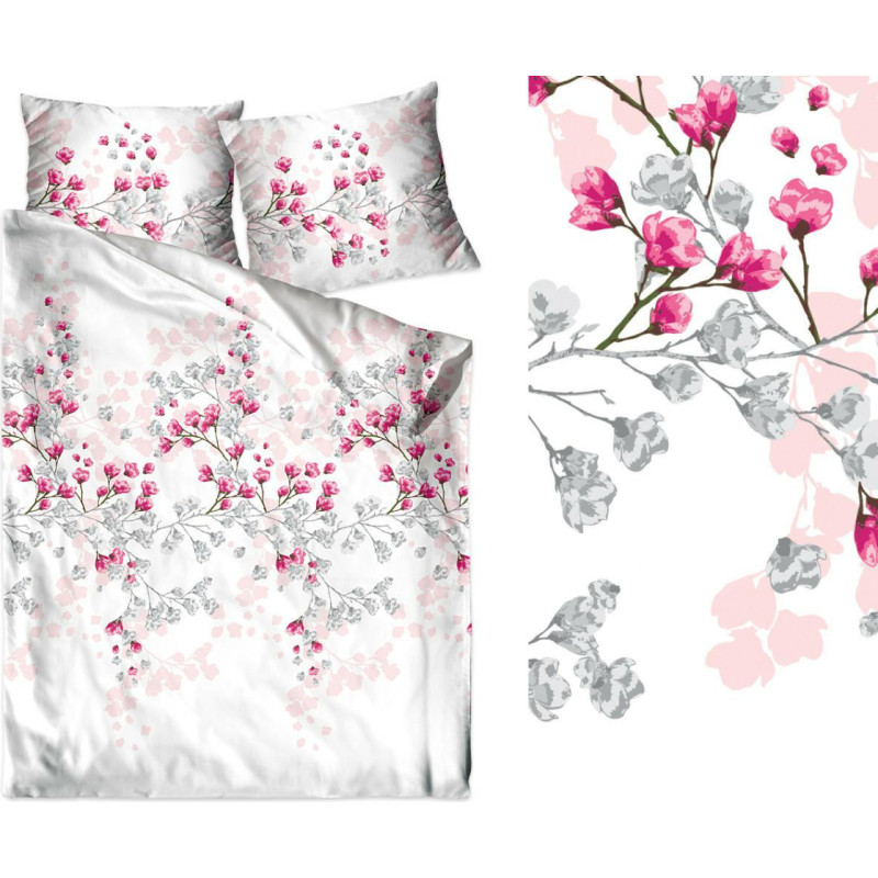 Satīna gultasveļa 220x200 balta ar Kioto ziediem