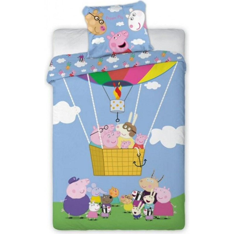 Kokvilnas gultas veļa 140x200 Peppa Pig ģimene 1320 balonzila spilvendrāna 70x90