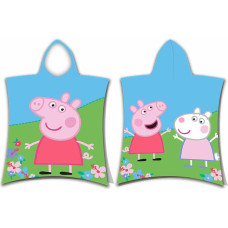 Pončo bērniem 50x115 Peppa Pig 7612 dvielis ar kapuci pļavas ziedi zili zaļi