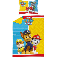 Bērnu gultas veļa 100x135 Paw Patrol Paw Chase Marshall Rubble Rocky dogs dzeltens zils 9537