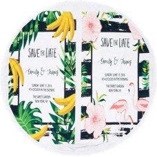 Dvieļu apaļa pludmales sega Boho 03 banānu lapas ziedi 150 cm mikrošķiedra 250g/m2 flamingo Saglabājiet datumu