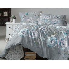 Kokvilnas gultas veļa 220x200 Rabel pelēki zili ziedi Cottonlove Exclusive 4