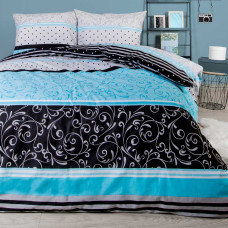 Kokvilnas gultas veļa 180x200 tirkīza melnas svītras 71478/1 Cottonlove 6