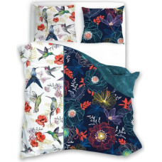 Satīna gultasveļa 160x200 Eleganti 006 krāsaini ziedi putni abpusēji