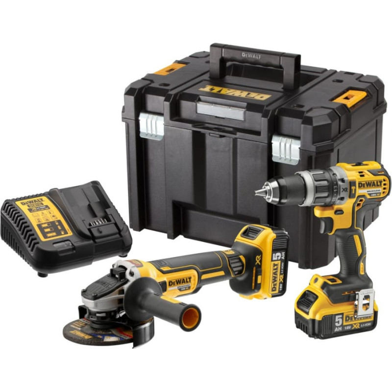 Dewalt-Maszyny akumulators Combo komplekts DCD791 + DCG405 18V Li-Ion XR 2x5.0Ah, TSTAK VI korpuss, DeWalt [DCK2020P2T-QW]