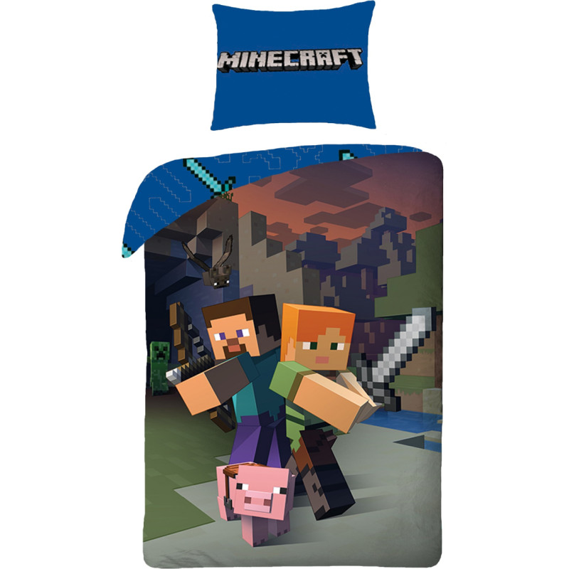Kokvilnas gultas veļa 140x200 Minecraft datorspēļu spilvendrāna 70x90 MNC-020BL divpusēja