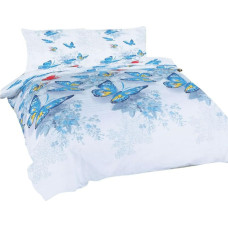 Kokvilnas gultasveļa 220x200 Butterflies balts zils Universāls