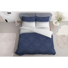 Satīna gultasveļa 160x200 tumši zila balta sudraba rotājumi ziedu svītras 3830 A Home Satin 77