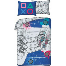 Bērnu kokvilnas gultas veļa 140x200 PlayStation zili balts ar spilvendrānu 70x90 Kids 09