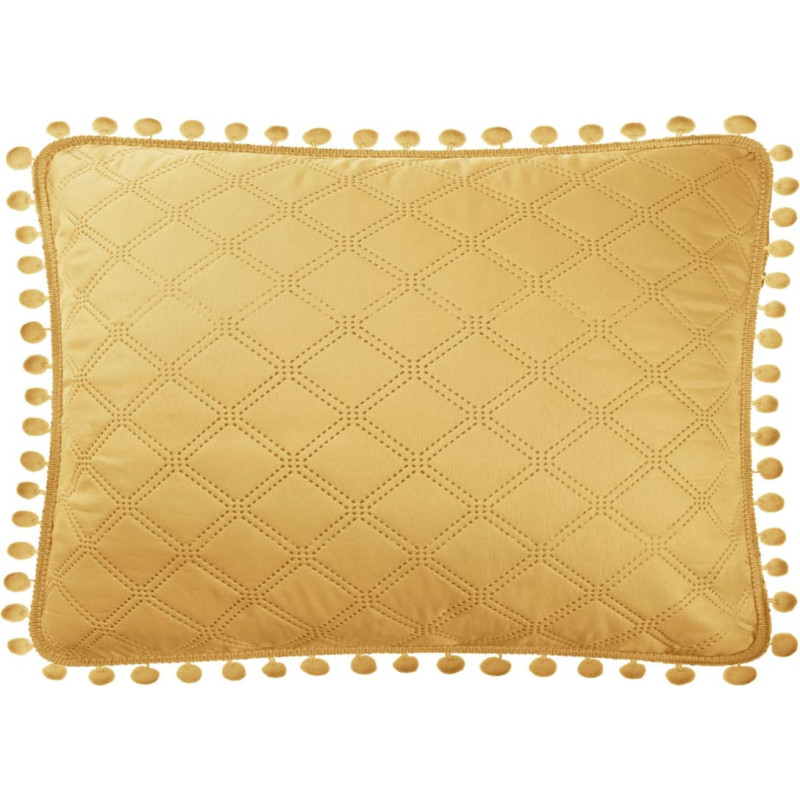 Spilvendrāna ar pomponiem 50x70 Pompoo, sinepes, dimanti, krāšņi, dekoratīvi gultas pārklājam