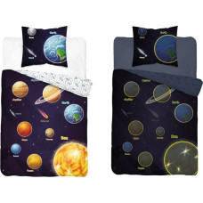 Mirdz tumsā gultas veļa 140x200 Cosmos planētas tumši zils krāsains 4639 A Fluo 35