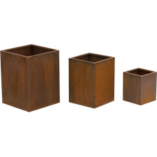 Royal Catering 3 kvadrātveida puķu podu komplekts 20x20 cm 27x27 cm 32x32 cm - Corten tērauds