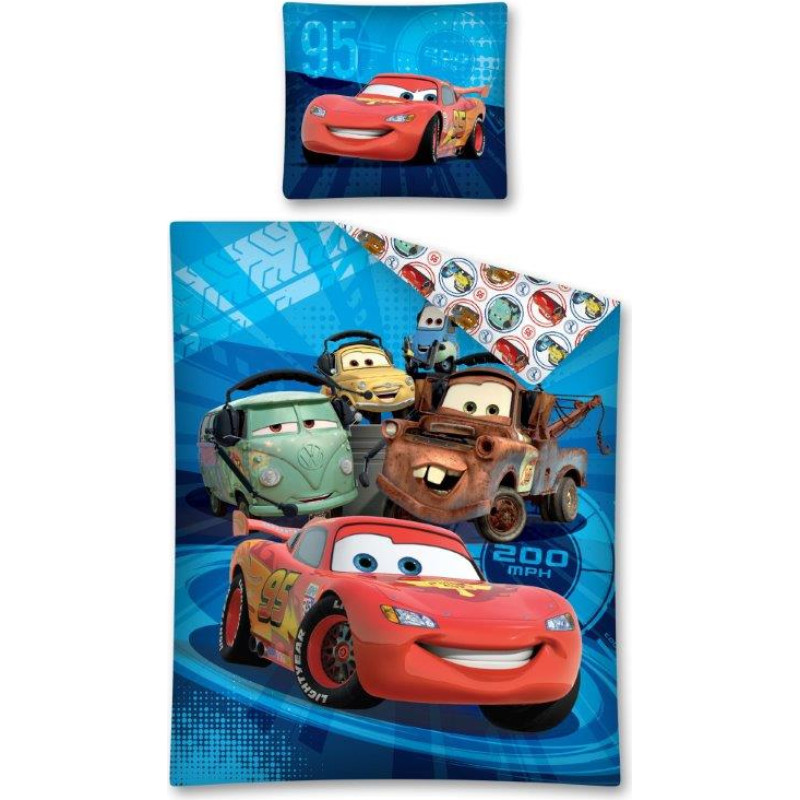 Kokvilnas gultas veļa 140x200 Cars Team Blue Cars Złomek 3194