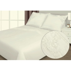 Satīna gultas veļa 200x220 Retro 4 krēms ar mežģīnēm kastītē