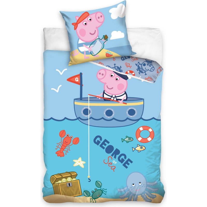 Kokvilnas gultas veļa 100x135 C Peppa Pig George uz laivas PP8014 0447