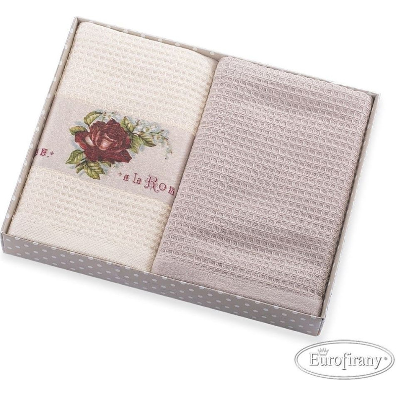 Virtuves dvieļi 2 gab 40x60 Roze ar krēmbēšu aplikāciju