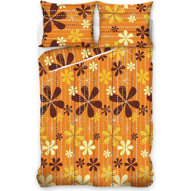 Mikrošķiedras gultas veļa 160x200 Mikro Car 32 639-B oranži brūna ar ziediem 3837