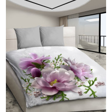 3D mikrosatīna gultas veļa 200x220 03 Rozā ziedi un pērles 1139 Bed&You