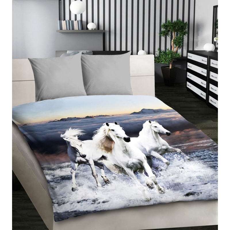 3D mikrosatīna gultas veļa 200x220 05 Białe Konie 1153 Bed&You
