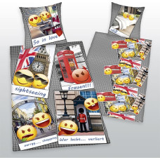 Kokvilnas gultas veļa 135x200 Emoji Smileys 7336 London London spilvendrāna 80x80