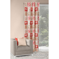 Gatavs aizkars uz lentes 140x250 Love Hearts Bēšas un sarkanas sirsniņas