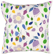 Kokvilnas spilvendrāna 40x40 1249E, balta, ziedi, lapas, pavasaris