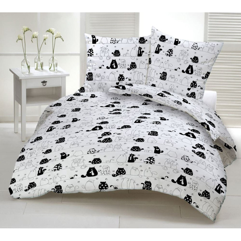 Kokvilnas spilvendrāna 40x40 1241E balti kaķi peļu sirsniņas kaklasaites baltas 17e