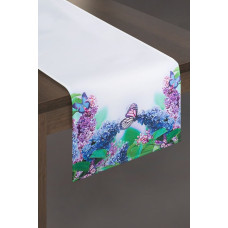 Dekoratīvais galdauts 40x140 Egidia 5 balti ceriņi violeti zili tauriņi