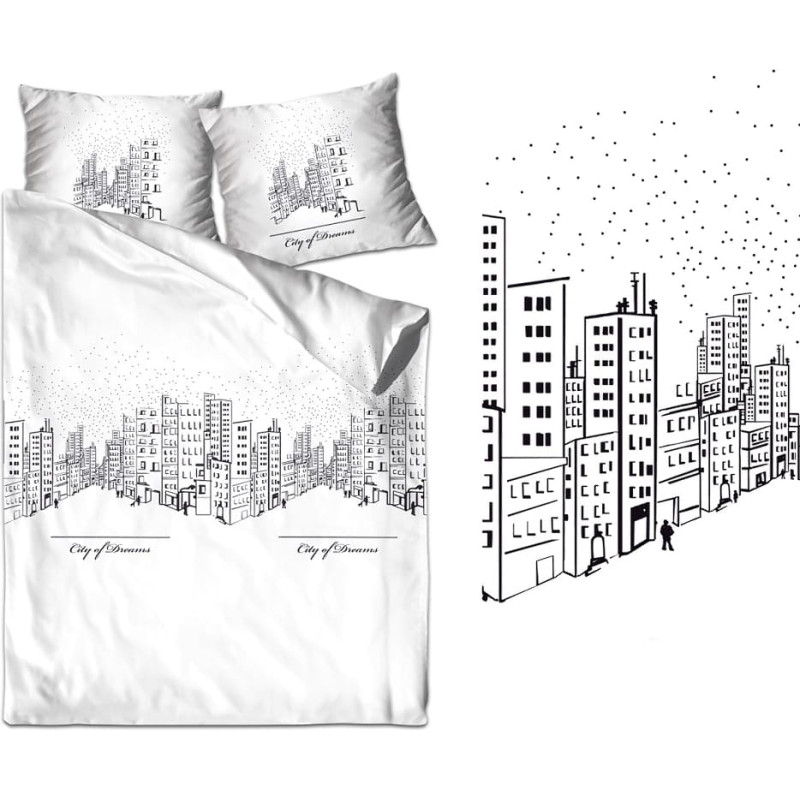 XQ satīna gultas veļa 140x200 City Of Dream balta