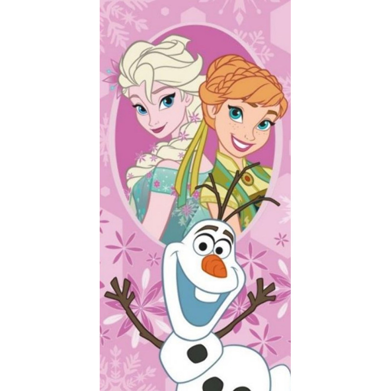 Kokvilnas dvielis 70x140 Frozen Anna Elsa Olaf rozā 8071