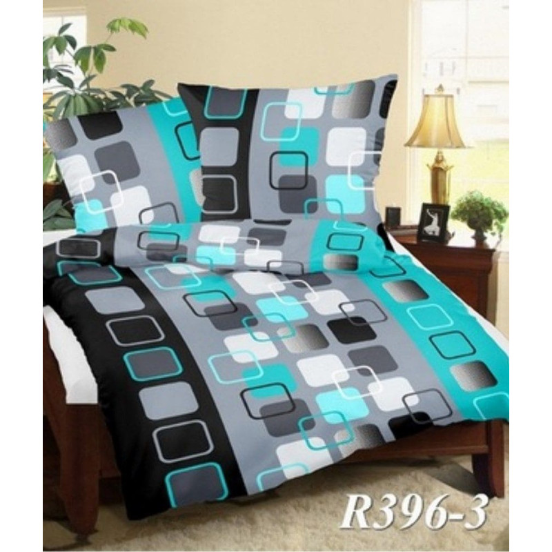 Mizas pakaiši 140x200 396/3 tirkīza pelēki kvadrāti ar pogām bieza kokvilna Polija