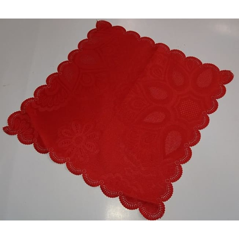 Traipu izturīgs galdauts 28x28, sarkana raksta salvete, zema cena
