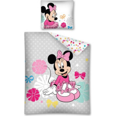 Kokvilnas gultas veļa 140x200 Minnie Mouse pelēki krāsaini punktiņi bantes 7368