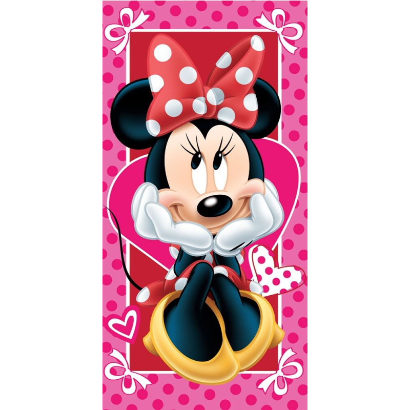 Pludmales dvielis 70x140 Mini Mouse 3397 Minnie Mouse rozā ar sirsniņām, kokvilna