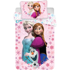 Kokvilnas gultas veļa 100x135 Frozen Frozen 4585 Anna Elsa Olaf rozā gultai