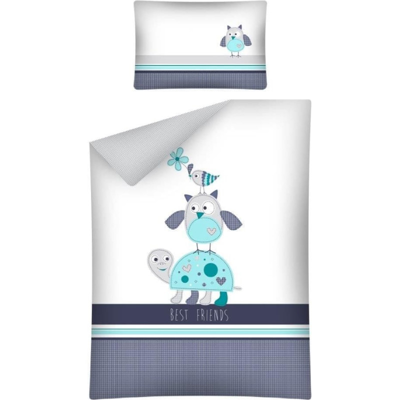 Kokvilnas gultas veļa 100x135 2785 B Bruņurupuču pūce Putns Labākais draugs Draugi tirkīzs tumši zils