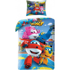 Kokvilnas gultas veļa 140x200 Super Wings 0853 lidmašīnas roboti krāsaina spilvendrāna 70x90