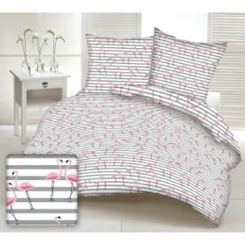 Mizas pakaiši 140x200 128F balti flamingo rozā svītras pelēkas