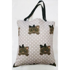Kokvilnas iepirkumu maisiņš 37x38, kaķēns, bantīte, punktiņi, balts
